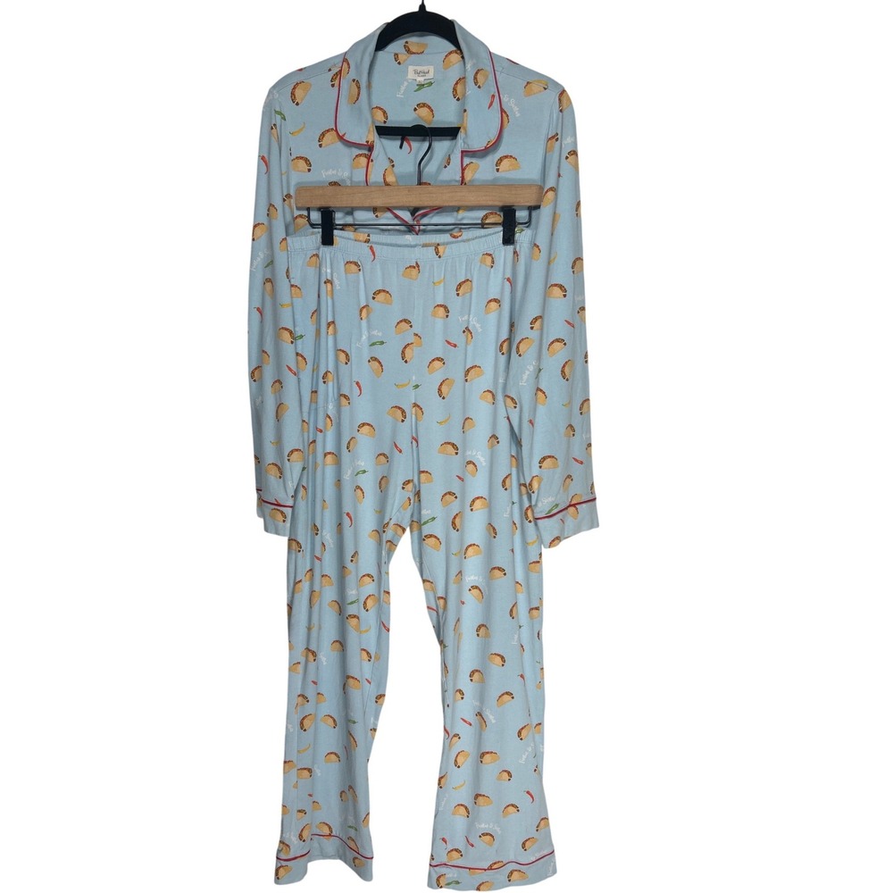 BedHead Taco Print Fiestas Siestas Top & Bottom Long Pajama Set Sz L Retail $120